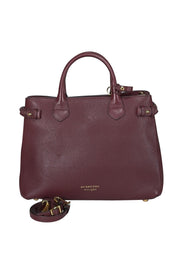 Current Boutique-Burberry - Maroon House Check Leather Banner Medium Satchel Bag