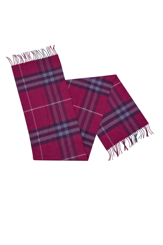 Current Boutique-Burberry - Pink & Purple Plaid Fringe Hem Cashmere Scarf