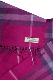 Current Boutique-Burberry - Pink & Purple Plaid Fringe Hem Cashmere Scarf