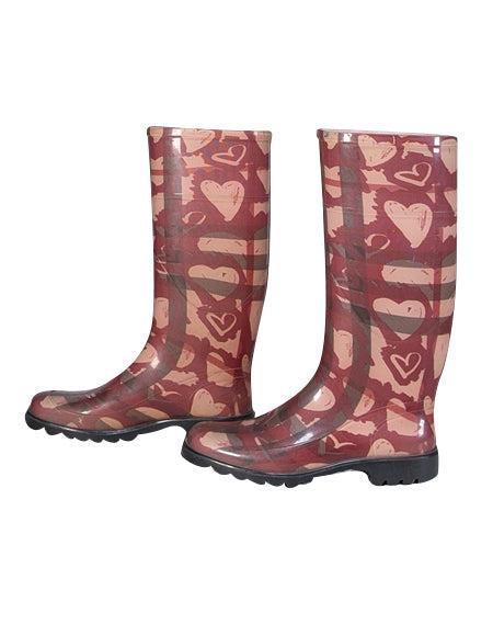 Current Boutique-Burberry - Red & Cream Graffiti Heart Print Tall Rain Boots Sz 7