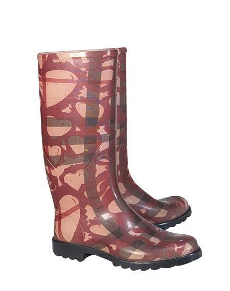 Current Boutique-Burberry - Red & Cream Graffiti Heart Print Tall Rain Boots Sz 7