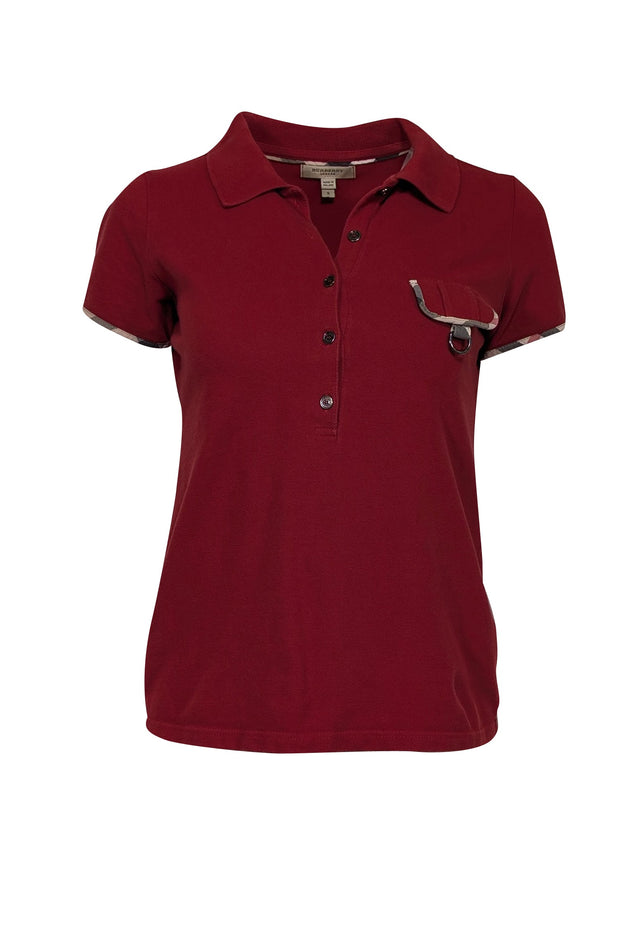 Current Boutique-Burberry - Red Short Sleeve Collared Knit Top Sz S