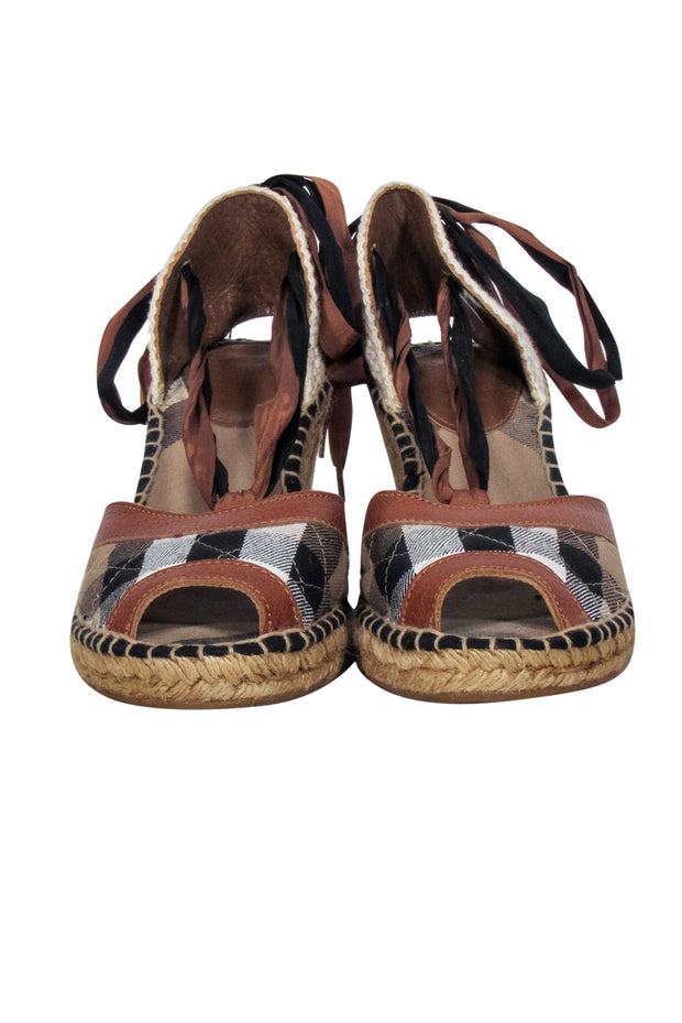 Current Boutique-Burberry - Tan Signature Plaid Strappy Wedges Sz 10