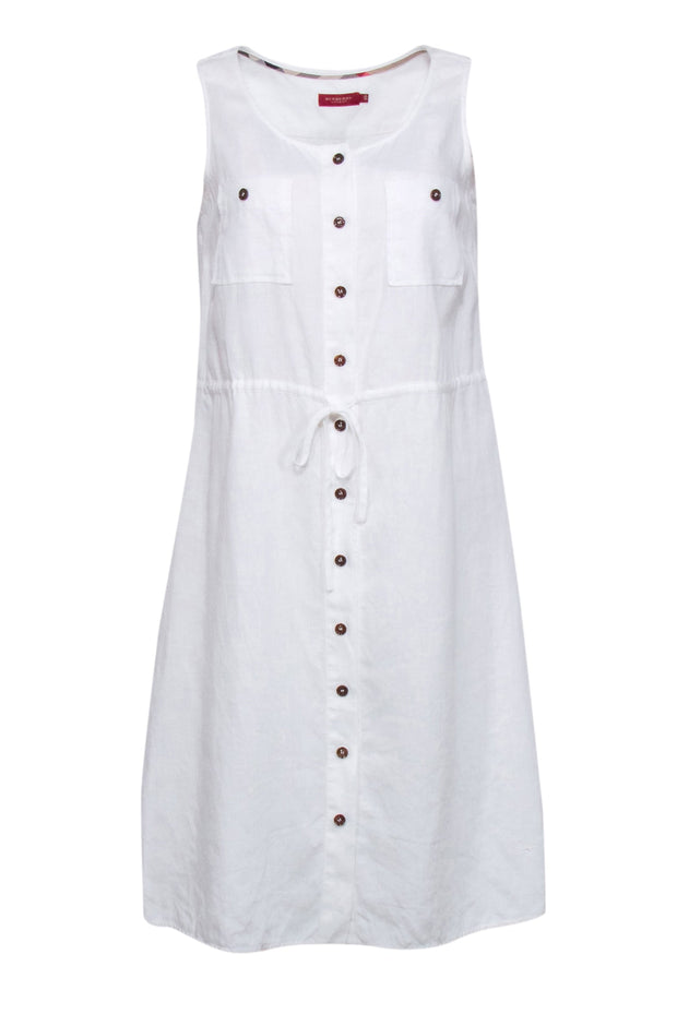 Current Boutique-Burberry - White Sleeveless Shirt Dress w/ Drawstring Waist Sz 4