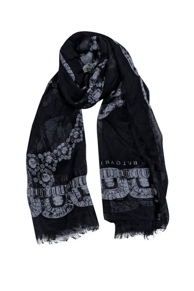 Current Boutique-Bvlgari - Black Cashmere & Silk Blend Printed Scarf