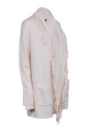 Current Boutique-C By Bloomingdale's Cashmere - Cream Cashmere Fringe Trim Cardigan Sz L