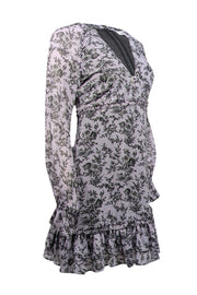 Likely - Pale Lavender & Dark Grey Floral Print Chiffon Mini Dress Sz 2