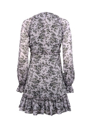 Likely - Pale Lavender & Dark Grey Floral Print Chiffon Mini Dress Sz 2