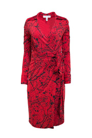 Diane von Furstenberg - Red & Black Splatter Print Silk Wrap Dress Sz 10