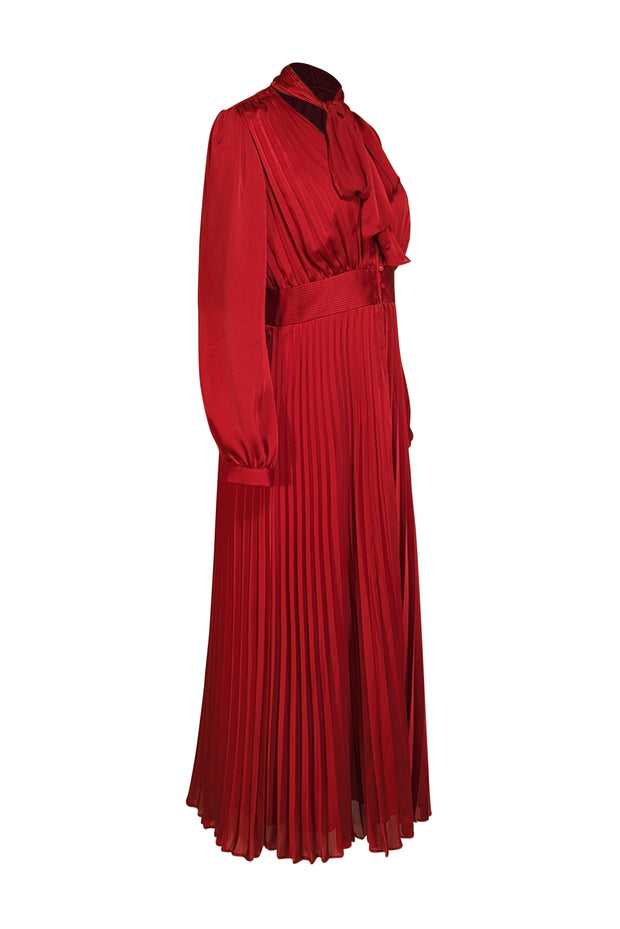 Equipment - Red Pleated Satin Long Sleeve Midi Dress Sz 6