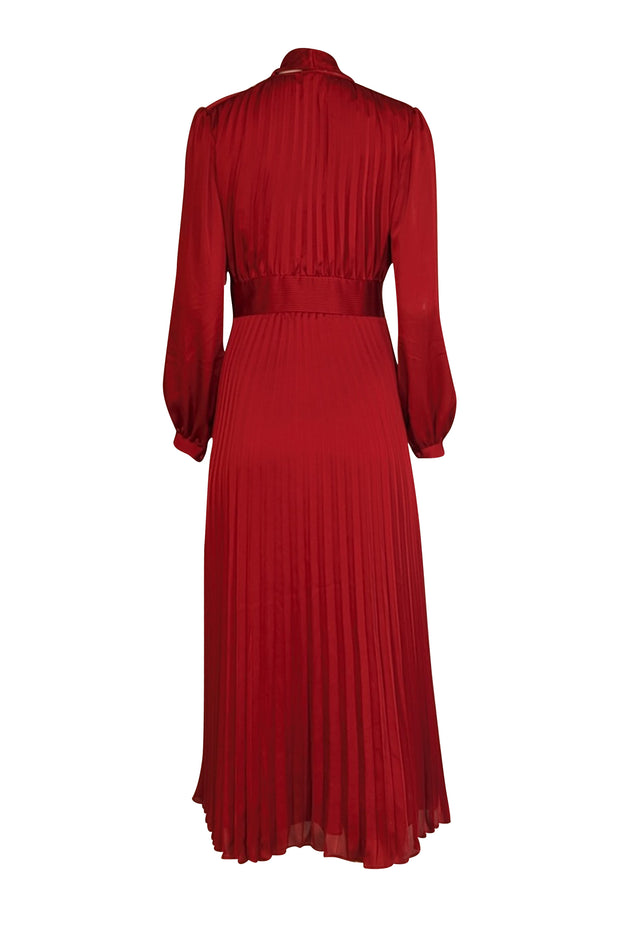 Equipment - Red Pleated Satin Long Sleeve Midi Dress Sz 6