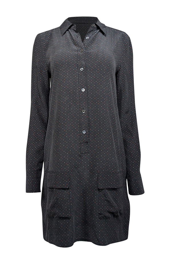 Equipment - Washed Black w/ Multicolor Dot Print Silk Shirt Dress Sz M