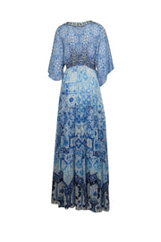 Hemant & Nandita - Blue & White Paisley Print Shirred Maxi Dress Sz M