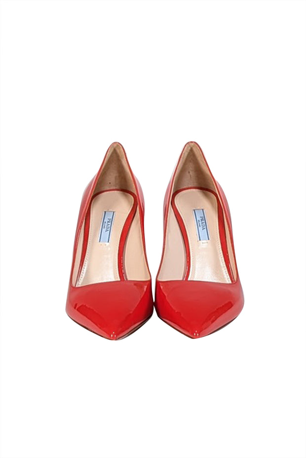 Prada - Red Patent Leather Pointed Toe Pumps Sz 10.5