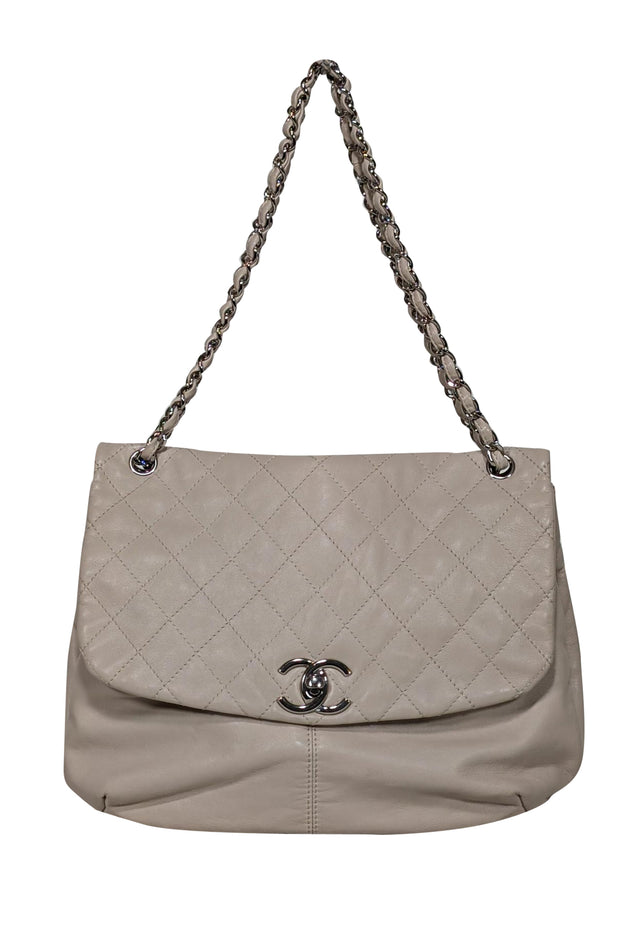 Chanel - Beige Quilted Medium Trainon Flap Shoulder Bag