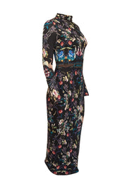 Alice & Olivia - Black w/ Multicolor Floral Print Turtleneck Midi Dress Sz 4