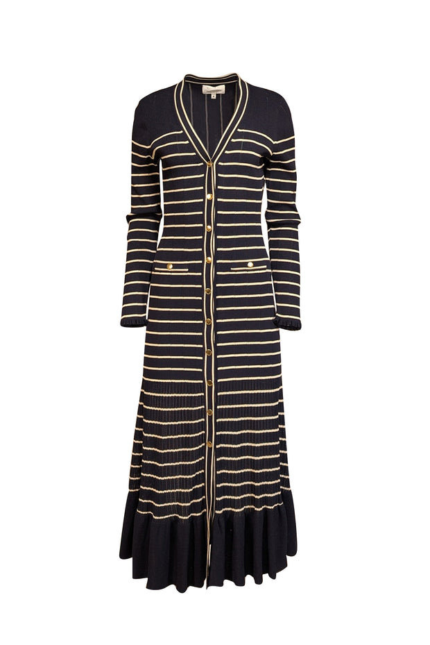 Cara Cara - Navy & Cream Striped Knit Midi Dress Sz M