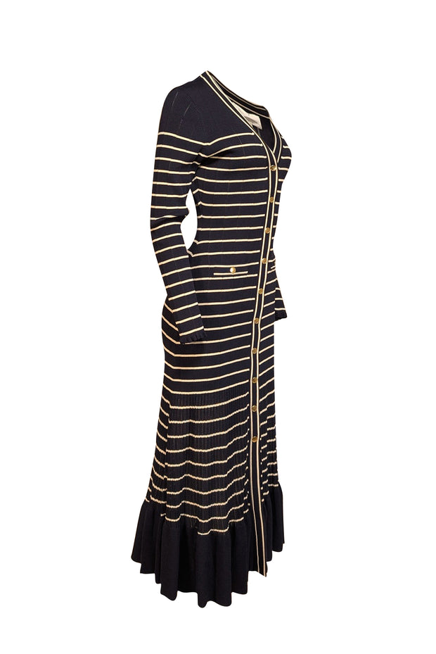 Cara Cara - Navy & Cream Striped Knit Midi Dress Sz M