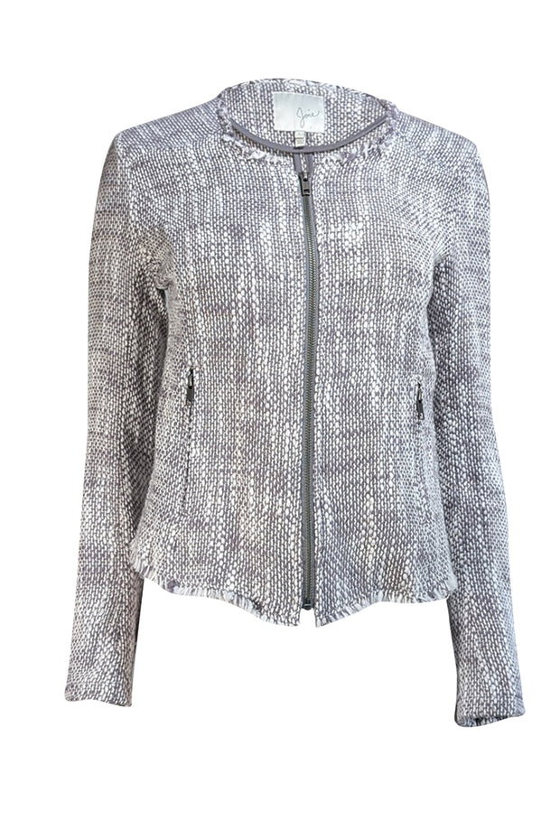 Joie - Grey & White Textured Knit Jacket w/ Raw Edge Trim Sz L