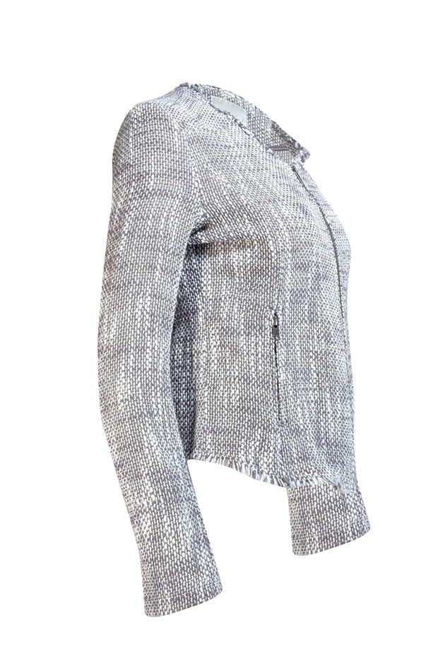 Joie - Grey & White Textured Knit Jacket w/ Raw Edge Trim Sz L