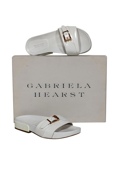 Gabriela Hearst - Ivory Leather Slide Sandals w/ Gold Buckle Detail Sz 5