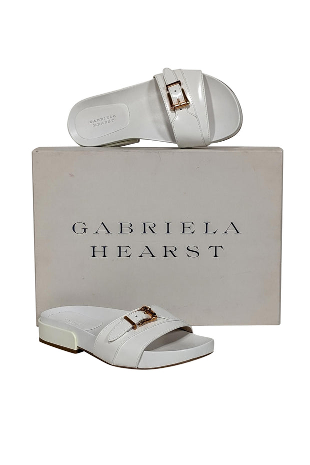 Gabriela Hearst - Ivory Leather Slide Sandals w/ Gold Buckle Detail Sz 5