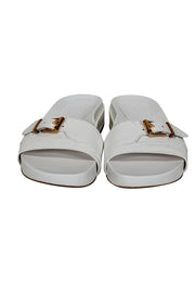 Gabriela Hearst - Ivory Leather Slide Sandals w/ Gold Buckle Detail Sz 5