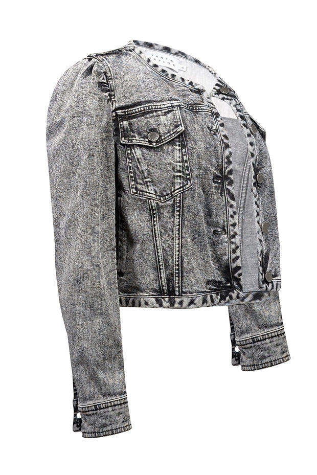 Tanya Taylor - Dark Grey & Black Acid Washed Cropped Jean Jacket Sz M