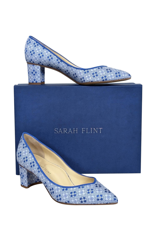 Sarah Flint - Blue & White Print Pointed Toe Block Heel Pumps Sz 9