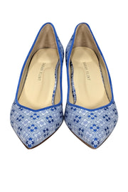 Sarah Flint - Blue & White Print Pointed Toe Block Heel Pumps Sz 9