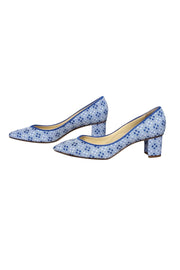 Sarah Flint - Blue & White Print Pointed Toe Block Heel Pumps Sz 9