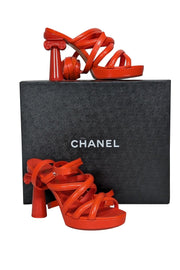 Chanel - Orange Goatskin Wrap Around Tie Pumps Sz 6