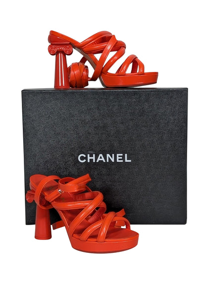 Chanel - Orange Goatskin Wrap Around Tie Pumps Sz 6