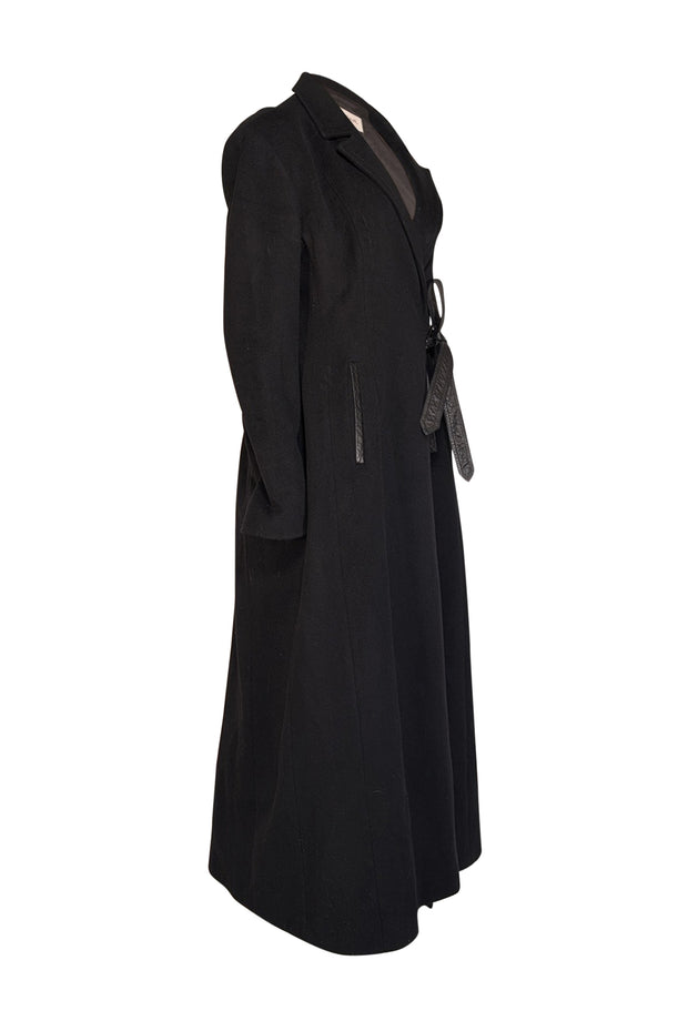 Ivan Grundahl - Black Cashmere Long Coat w/ Leather Belt Sz 14