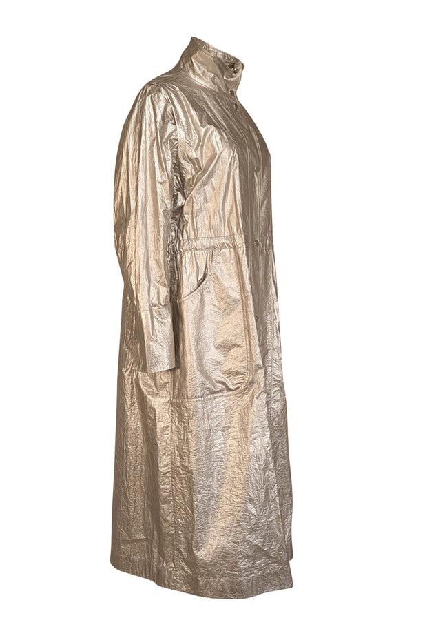 Akris Punto - Silver Snap-Up Longline Trench Coat Sz 4