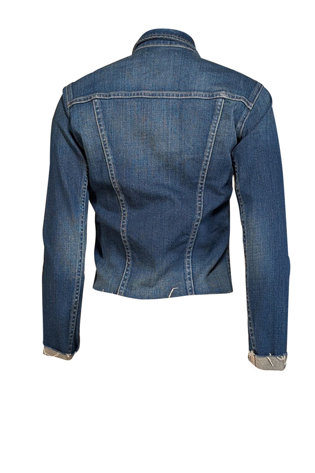 L'Agence - Dark Blue Slim Denim Jacket w/ Raw Hem Sz XS