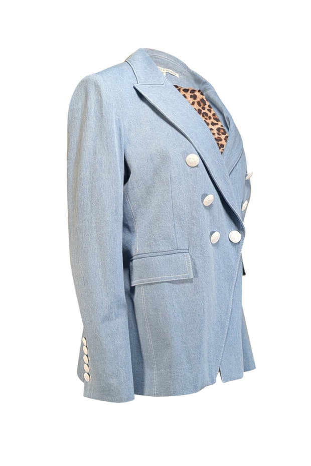 Veronica Beard - Denim Double Breasted Blazer w/ Leopard Print Lining Sz 16