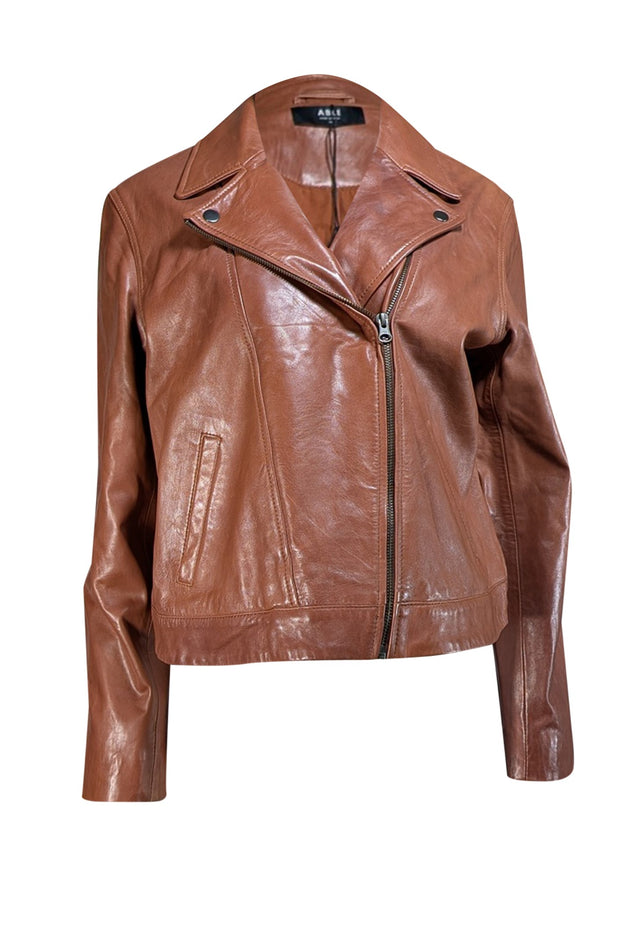 Able - Brown Lamb Leather Moto Jacket Sz XL