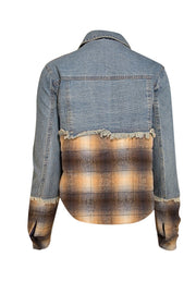 Veronica Beard - Blue & Tan Mixed Media Denim Jacket Sz XS