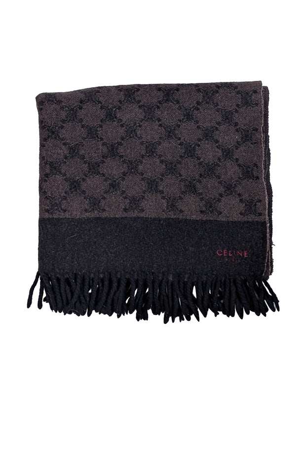 Celine - Black &amp; Brown Logo Print Wool Scarf