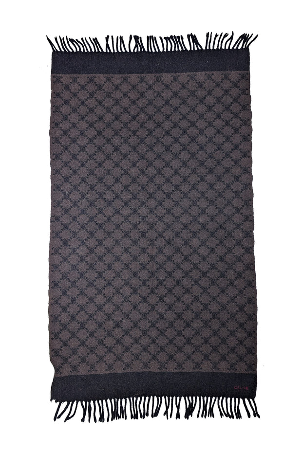 Celine - Black &amp; Brown Logo Print Wool Scarf