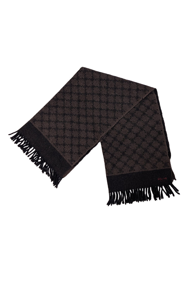 Celine - Black &amp; Brown Logo Print Wool Scarf