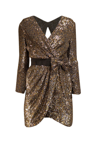 3.1 Phillip Lim - Gold, Silver, & Black Sequin Faux Wrap Dress Sz 4