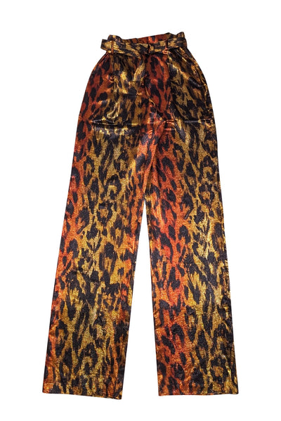 Lapointe - Gold, Black, & Red Metallic Leopard Print Belted Pant Sz 4