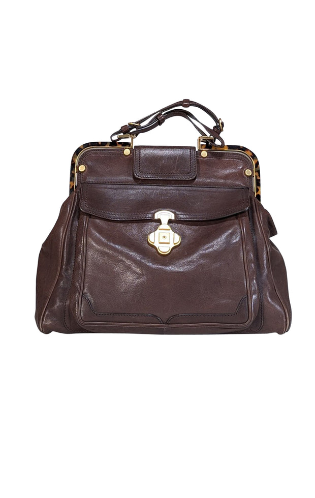 Oscar de la Renta - Brown Leather Large Handbag - Current Boutique