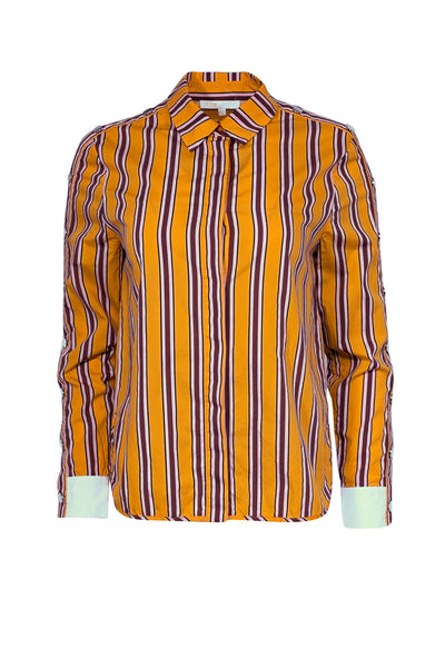 Maje - Orange, Pink, Burgundy & Black Striped Button Down Shirt Sz M