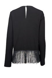 Current Boutique-Elizabeth & James - Black Long Sleeve Top w/ Asymmetrical Fringe Trim Sz S