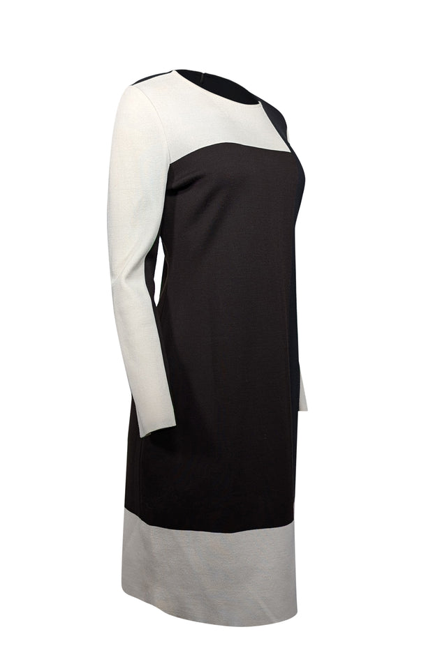 Current Boutique-St. John - Black, Brown, & Cream Color Block Knit Long Sleeve Dress Sz 8