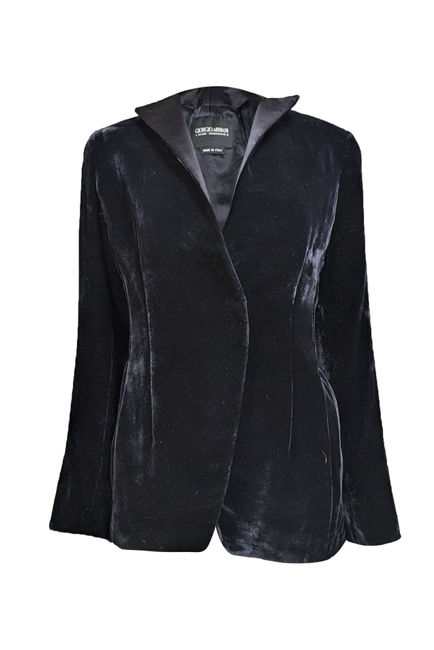 Giorgio Armani - Black Velvet Covered Button Front Blazer Sz M