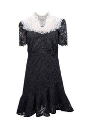 Current Boutique-Sandro - Black Lace w/ White Wide Lace Collar Dress Sz 4